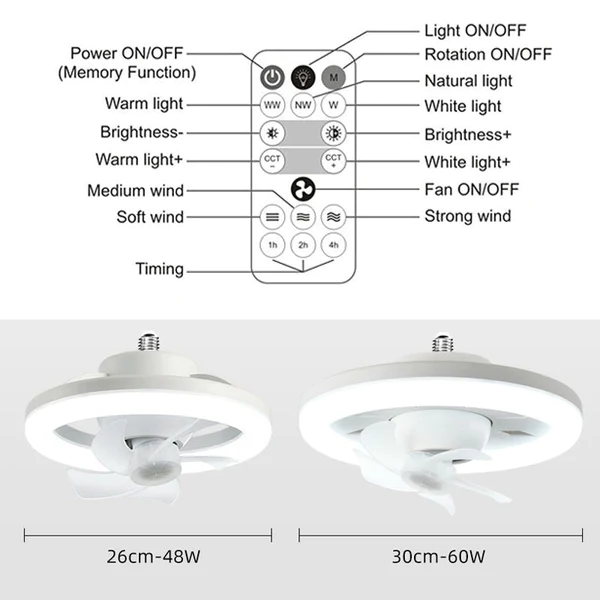 LÁMPARA LED CON VENTILADOR DE 5 ASPAS 360°